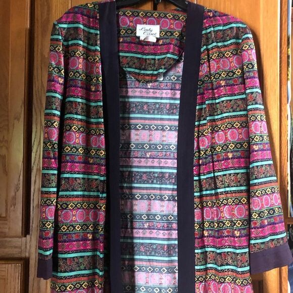 Vintage Lady Carol of NY Pink Floral & Striped Open Jacket Size 14 - Picture 4 of 13